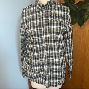 Banana Republic Green Plaid Shirt Untuck Fit Size Large Cotton